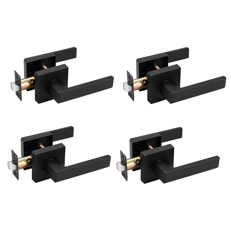 Probrico Matte Black Passage Door Levers Square Hall Closet Handles  Heavy Duty Interior Non-Locking Lever Sets  Reversible for Right & Left Side  4 Pack - Image 1